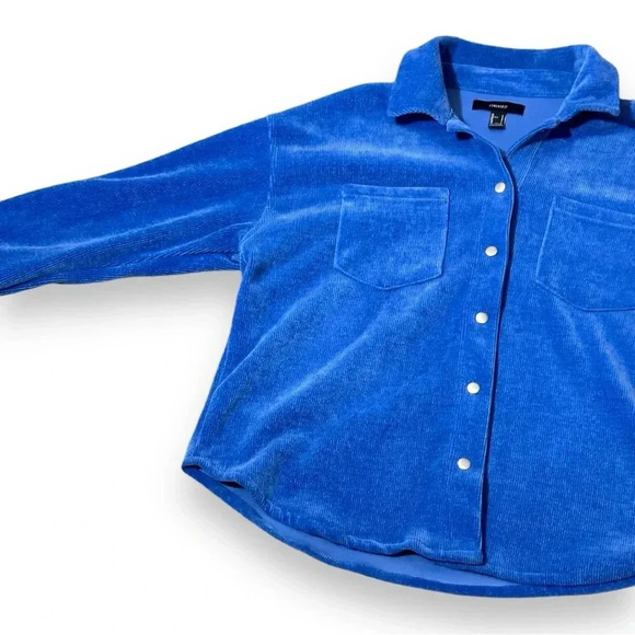 Forever 21 Oversize Royal Blue Snap Button and Cuffs Long Sleeve Corduroy Jacket - Picture 12 of 16